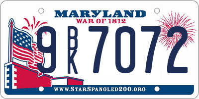 MD license plate 9BK7072