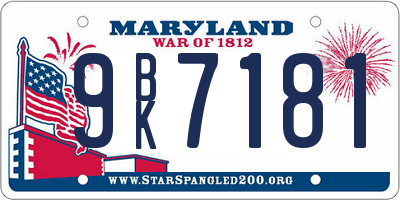 MD license plate 9BK7181