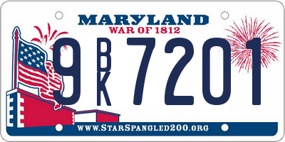 MD license plate 9BK7201
