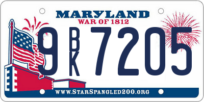MD license plate 9BK7205