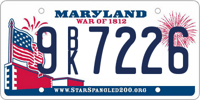 MD license plate 9BK7226