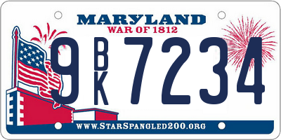 MD license plate 9BK7234