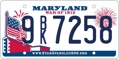 MD license plate 9BK7258