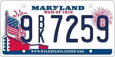 MD license plate 9BK7259
