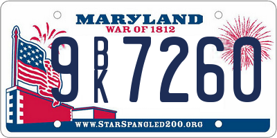 MD license plate 9BK7260