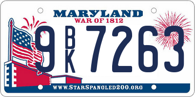 MD license plate 9BK7263
