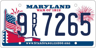 MD license plate 9BK7265