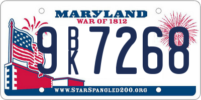 MD license plate 9BK7268