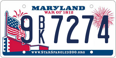 MD license plate 9BK7274