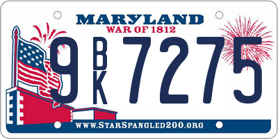 MD license plate 9BK7275