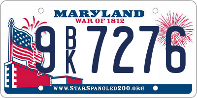 MD license plate 9BK7276