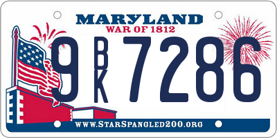 MD license plate 9BK7286