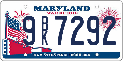 MD license plate 9BK7292