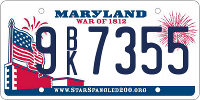 MD license plate 9BK7355