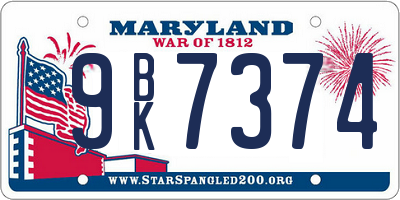 MD license plate 9BK7374