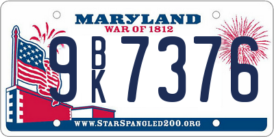 MD license plate 9BK7376