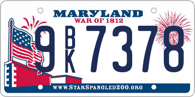 MD license plate 9BK7378