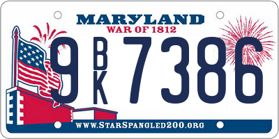 MD license plate 9BK7386