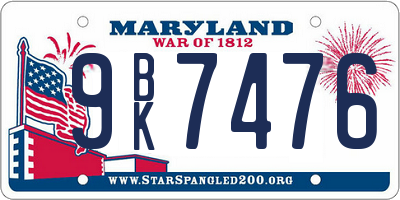 MD license plate 9BK7476
