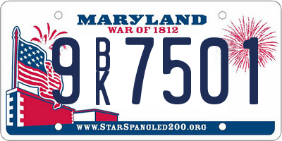 MD license plate 9BK7501