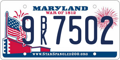 MD license plate 9BK7502