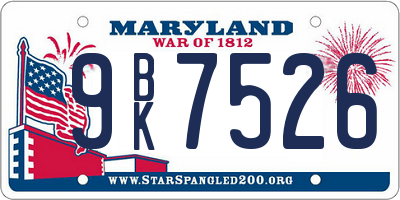MD license plate 9BK7526