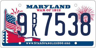 MD license plate 9BK7538