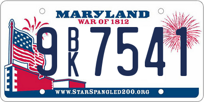 MD license plate 9BK7541