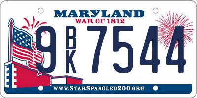 MD license plate 9BK7544