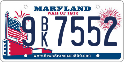 MD license plate 9BK7552