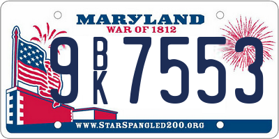 MD license plate 9BK7553