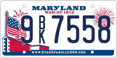 MD license plate 9BK7558
