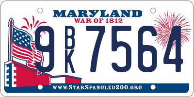 MD license plate 9BK7564