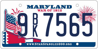 MD license plate 9BK7565
