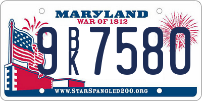 MD license plate 9BK7580