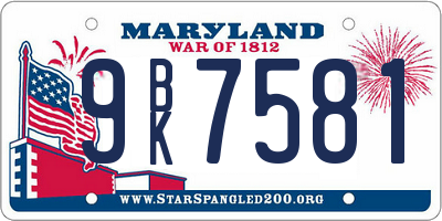 MD license plate 9BK7581