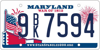 MD license plate 9BK7594