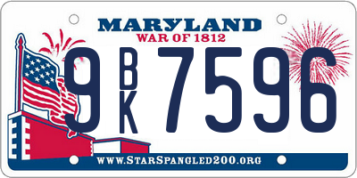 MD license plate 9BK7596