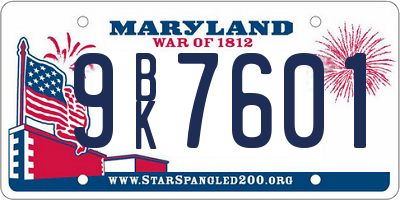 MD license plate 9BK7601