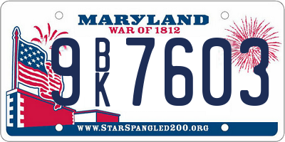 MD license plate 9BK7603