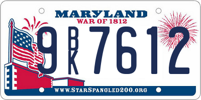 MD license plate 9BK7612