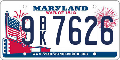 MD license plate 9BK7626