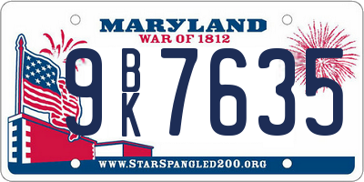 MD license plate 9BK7635