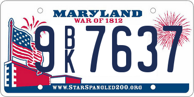 MD license plate 9BK7637