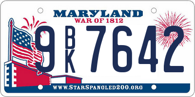 MD license plate 9BK7642