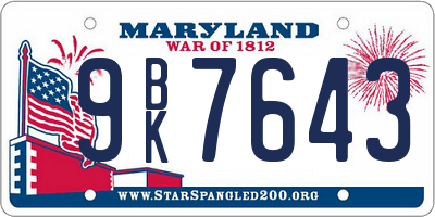 MD license plate 9BK7643