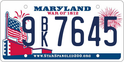 MD license plate 9BK7645