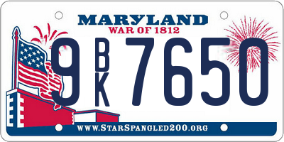 MD license plate 9BK7650