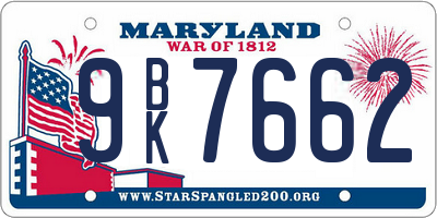 MD license plate 9BK7662