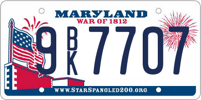 MD license plate 9BK7707